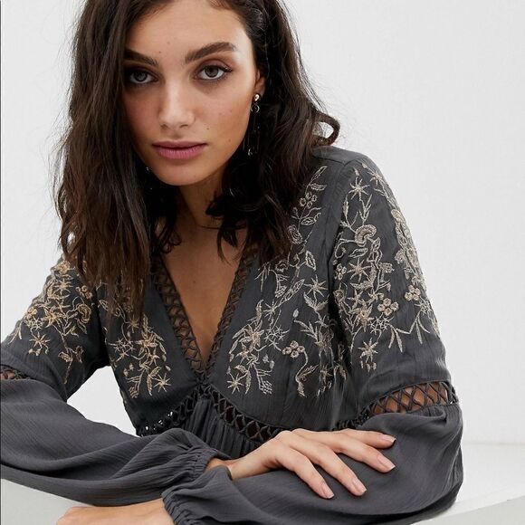 En Creme | Swing Dress With Ladder Inserts and Floral Embroidery Mini Dress | M - Picture 4 of 9